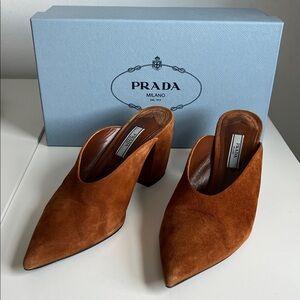 Prada Tan Suede Mules, 36.5